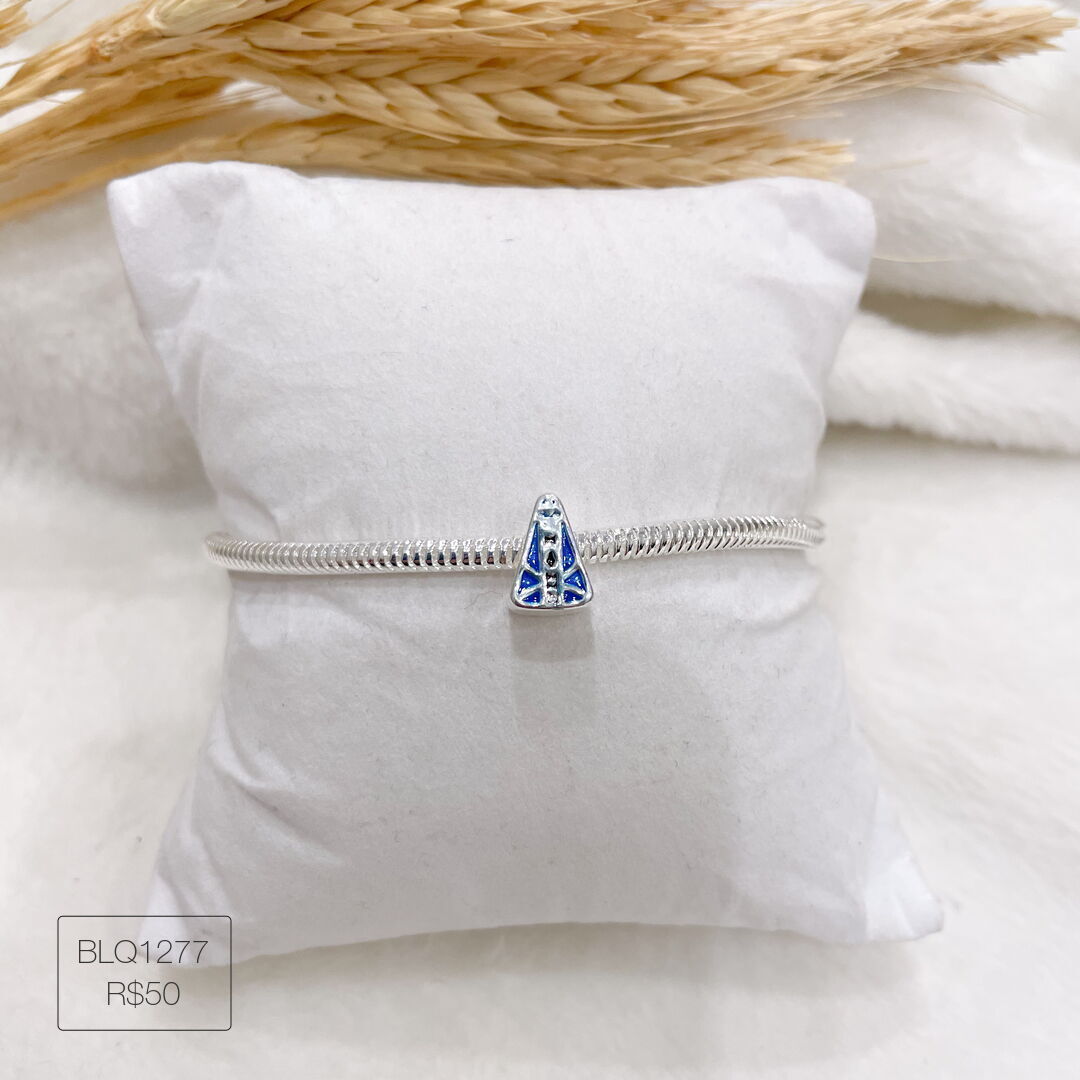 Berloque N. S. Aparecida Azul Passador Esmaltado Prateado